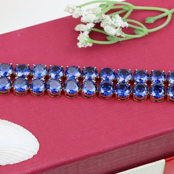 "Double Row Blue Stone Rose Gold Bracelet with Bold Glam Look, XPBL0823 - Picture 11 of 12